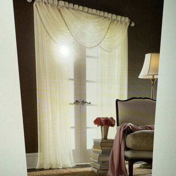 CROSCILL Set Of 3 Sheer Champagne BEADED WATERFALL VALANCE 45” wide - Picture 1 of 4